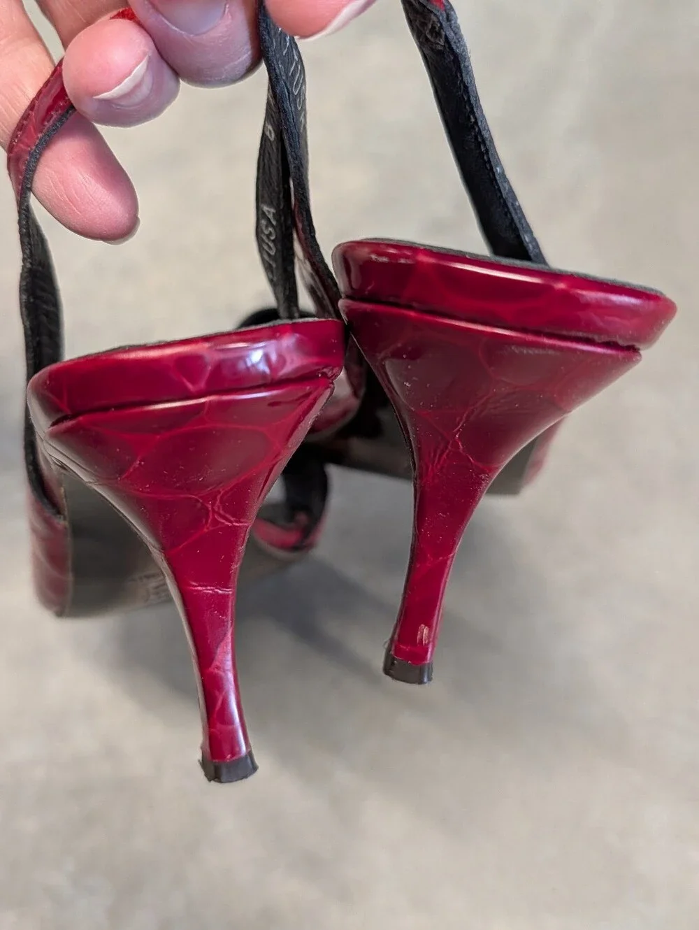 DONALD J PLINER red moc croc slingback heels 8